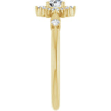 Round White Sapphire Halo Ring with Diamond Accents in Yellow Gold