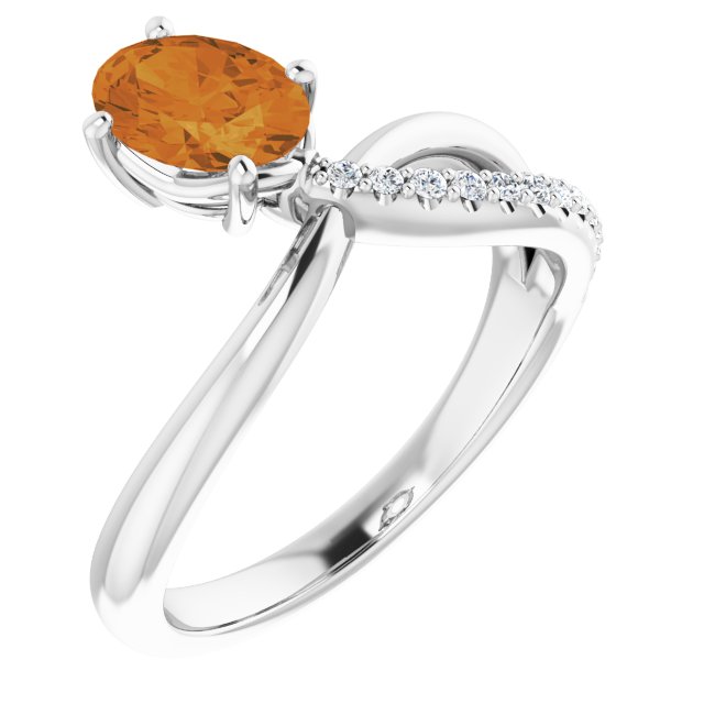 Oval Citrine Halo Ring with Diamond Accents in Gold and Platinum