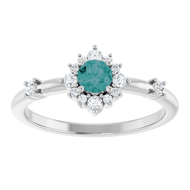 Round Lab-Grown Alexandrite & Diamond Halo Ring in White Gold