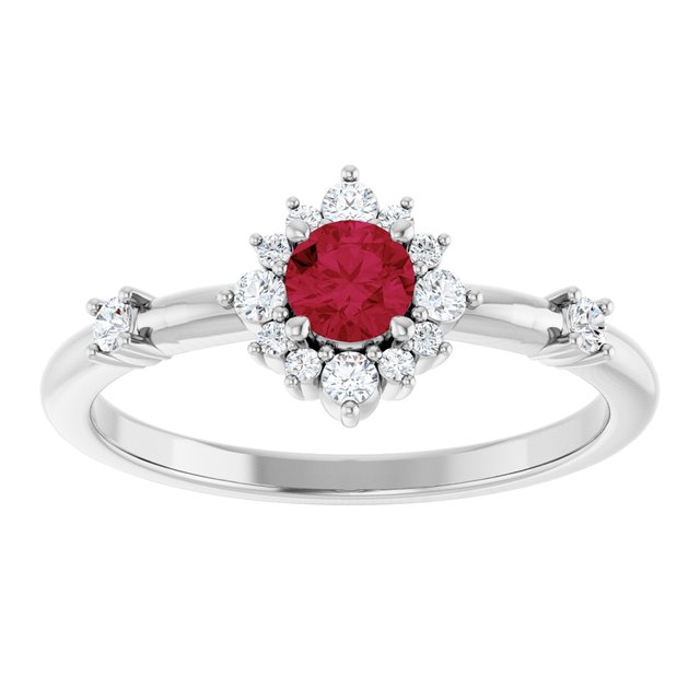 Round Lab-Grown Ruby Halo Ring with Diamond Accents in White Gold