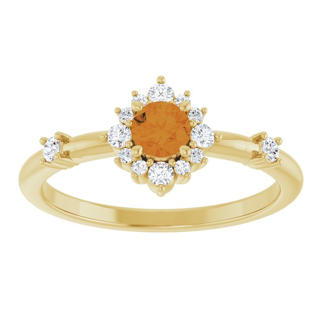 Round Citrine Halo Ring with Diamond Accents in Yellow Gold