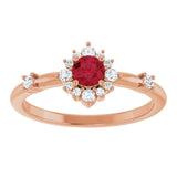 Round Lab-Grown Ruby Halo Ring with Diamond Accents in Rose Gold