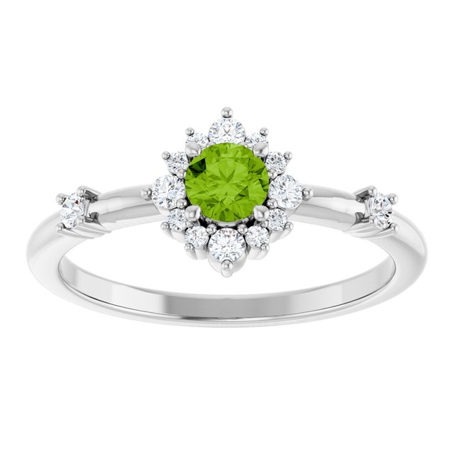 Round Peridot Halo Ring with Diamond Accents in Platinum