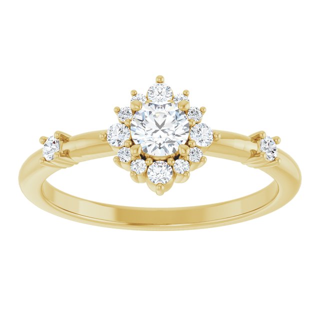 Round White Sapphire Halo Ring with Diamond Accents in Yellow Gold