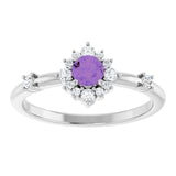 Round Amethyst Halo Ring with Diamond Accents in White Gold