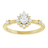 Round White Sapphire Halo Ring with Diamond Accents in Yellow Gold