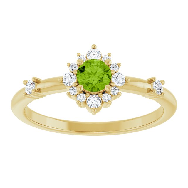 Round Peridot Halo Ring with Diamond Accents in Yellow Gold