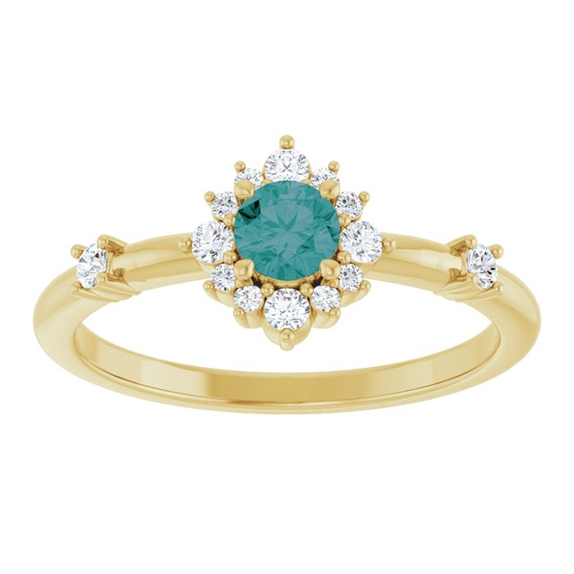 Round Lab-Grown Alexandrite & Diamond Halo Ring in Yellow Gold