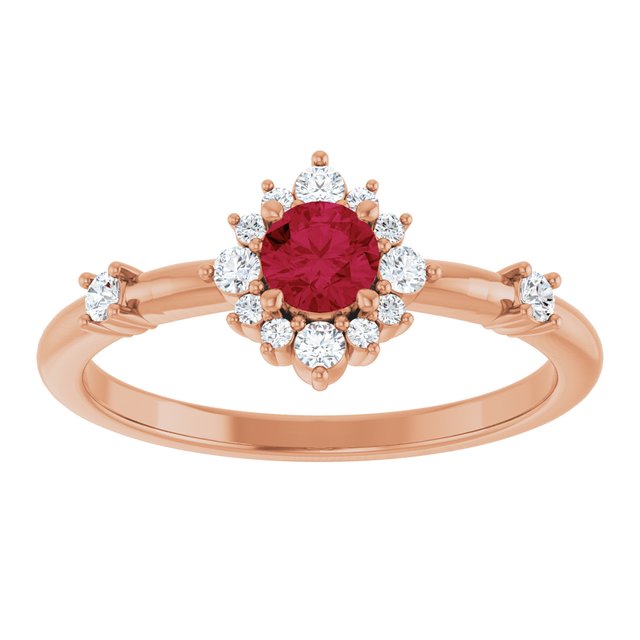 Round Ruby Halo Ring with Diamond Accents in Rose Gold