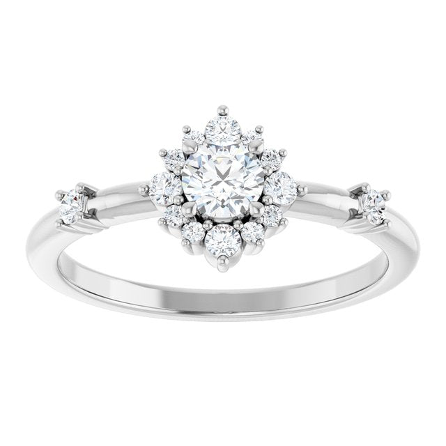 Round White Sapphire Halo Ring with Diamond Accents in White Gold