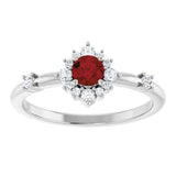 Round Mozambique Garnet Halo Ring with Diamond Accents in Platinum