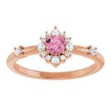 Round Pink Tourmaline Halo Ring with Diamond Accents in Rose Gold
