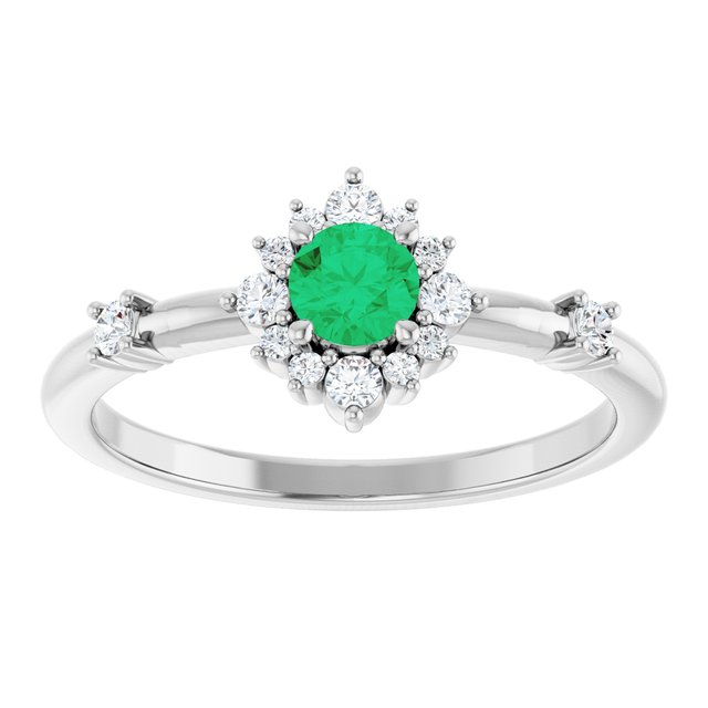 Round Lab-Grown Emerald & Diamond Halo Ring in White Gold