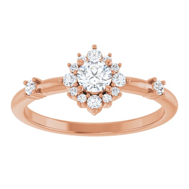 Round White Sapphire Halo Ring with Diamond Accents in Rose Gold