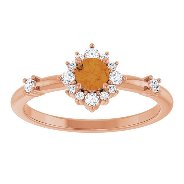 Round Citrine Halo Ring with Diamond Accents in Rose Gold