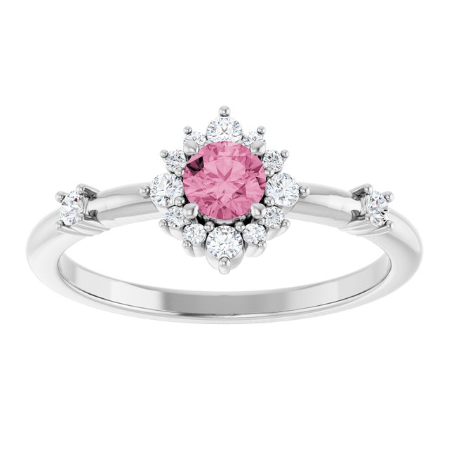 Round Pink Tourmaline Halo Ring with Diamond Accents in Platinum
