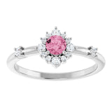 Round Pink Tourmaline Halo Ring with Diamond Accents in Platinum