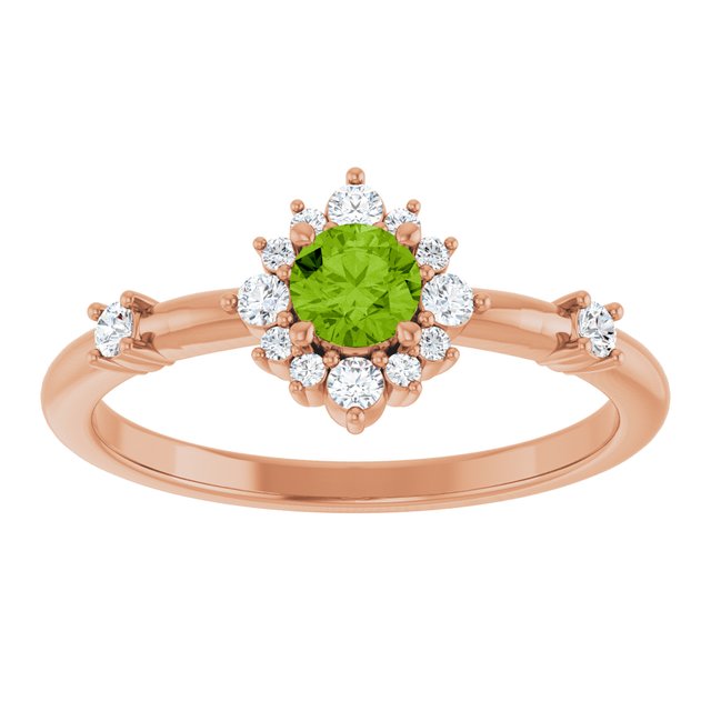 Round Peridot Halo Ring with Diamond Accents in Rose Gold