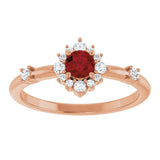 Round Mozambique Garnet & Diamond Halo Ring in Rose Gold