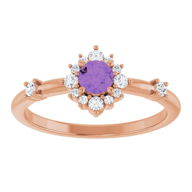 Round Amethyst Halo Ring with Diamond Accents in Rose Gold