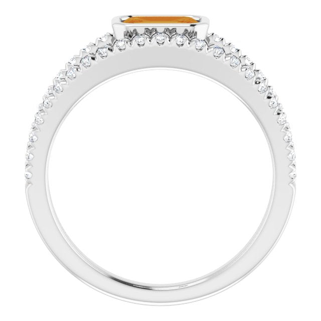 Emerald Citrine Halo Ring with Diamond Accents in Gold and Platinum
