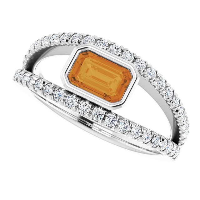 Emerald Citrine Halo Ring with Diamond Accents in Gold and Platinum