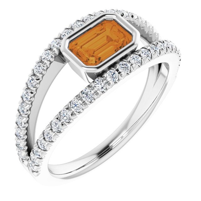 Emerald Citrine Halo Ring with Diamond Accents in Gold and Platinum