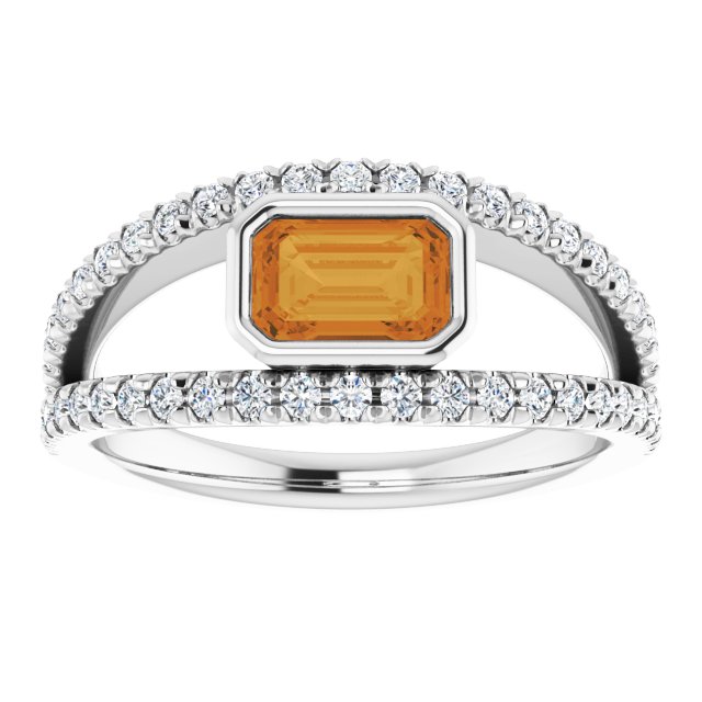 Emerald Citrine Halo Ring with Diamond Accents in Gold and Platinum