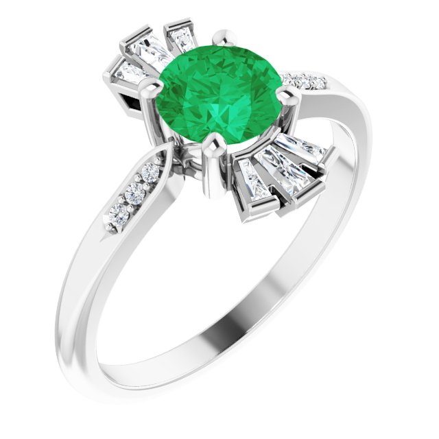 Round Lab-Grown Emerald & Diamond Ring in Gold and Platinum