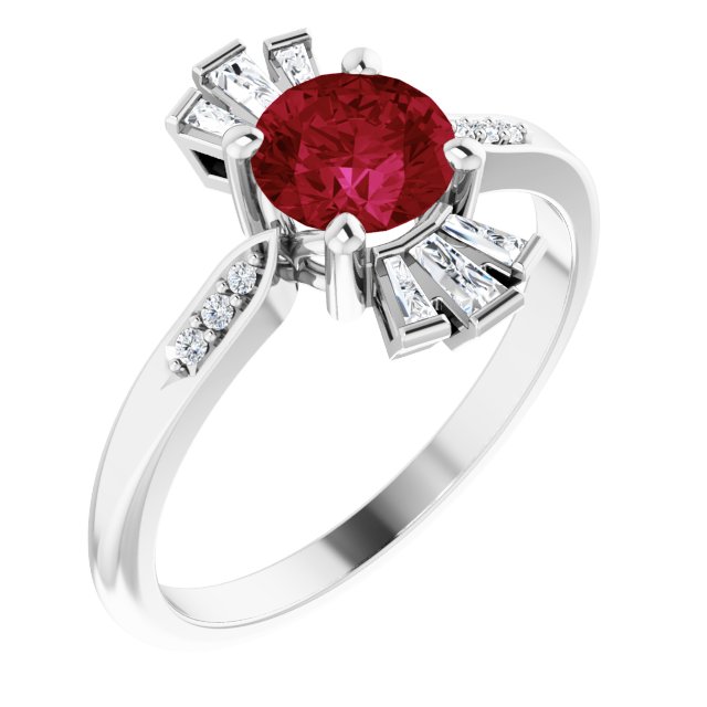 Round Lab-Grown Ruby & Diamond Accented Ring in Gold and Platinum