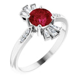 Round Lab-Grown Ruby & Diamond Accented Ring in Gold and Platinum