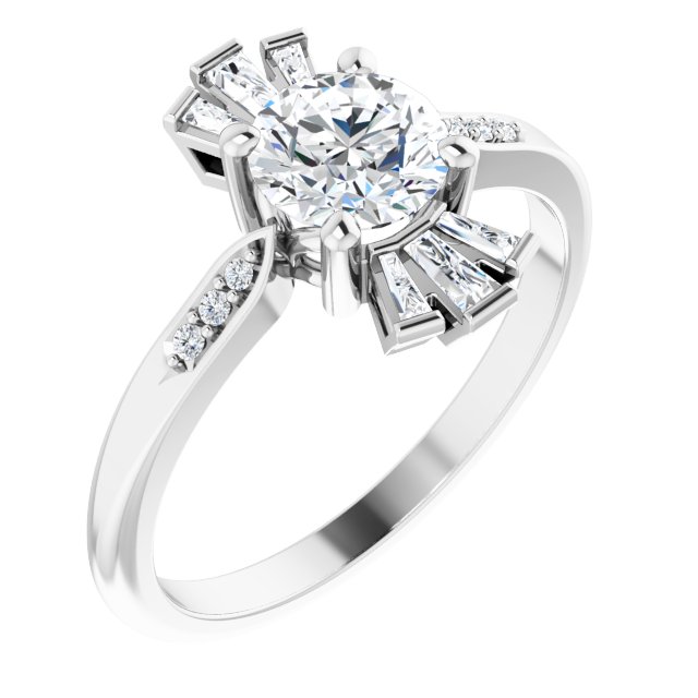 Round White Sapphire & Diamond Accented Ring in Gold and Platinum