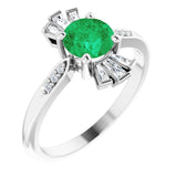 Round Lab-Grown Emerald & Diamond Ring in Gold and Platinum