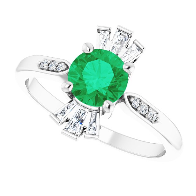 Round Lab-Grown Emerald & Diamond Ring in Gold and Platinum