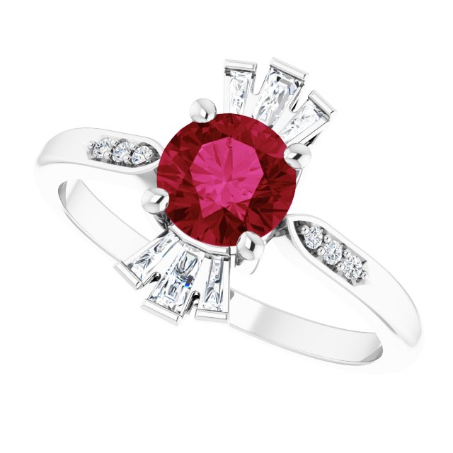 Round Lab-Grown Ruby & Diamond Accented Ring in Gold and Platinum