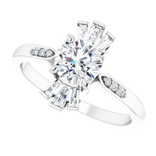 Round White Sapphire & Diamond Accented Ring in Gold and Platinum