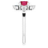 Round Lab-Grown Ruby & Diamond Accented Ring in Gold and Platinum
