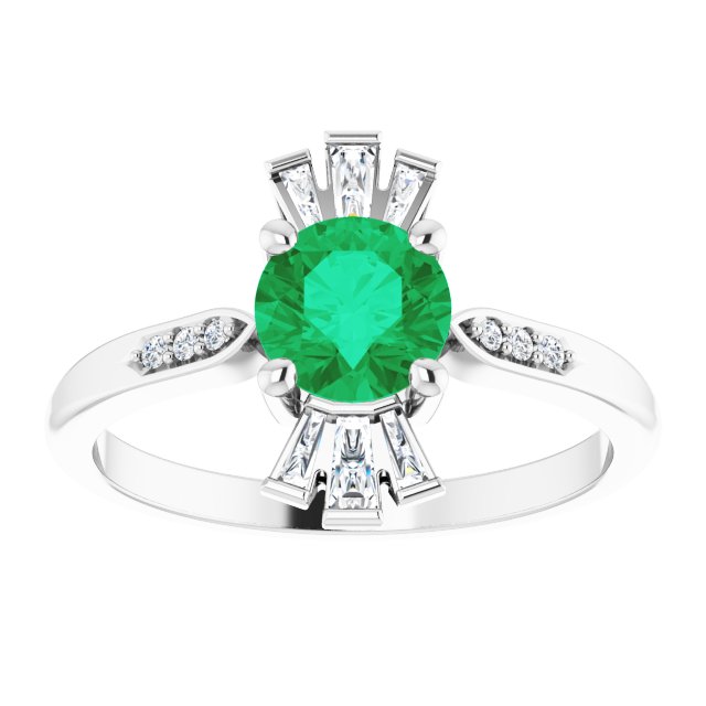 Round Lab-Grown Emerald & Diamond Ring in Gold and Platinum