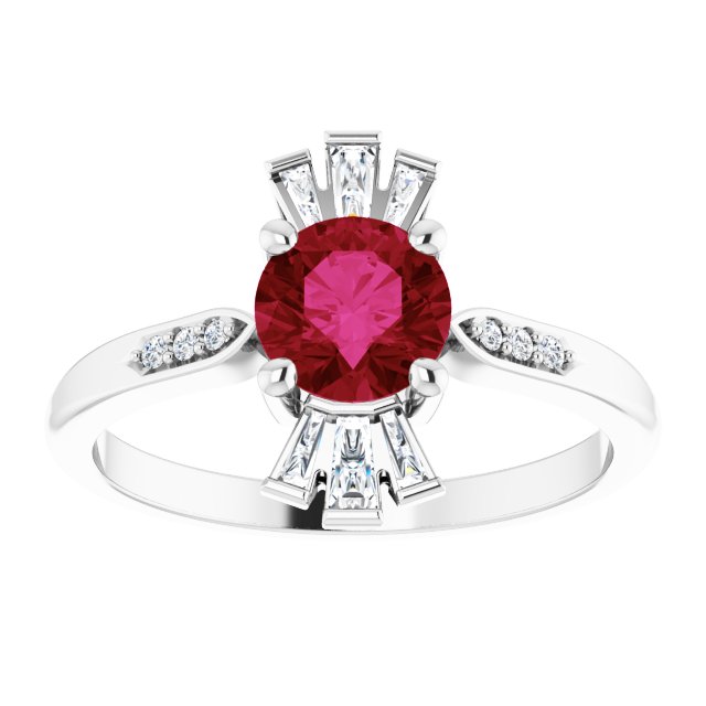 Round Lab-Grown Ruby & Diamond Accented Ring in Gold and Platinum