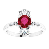 Round Lab-Grown Ruby & Diamond Accented Ring in Gold and Platinum