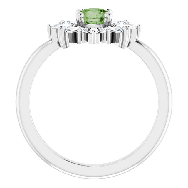 Round Green Tourmaline & Diamond Accented Ring in Gold and Platinum