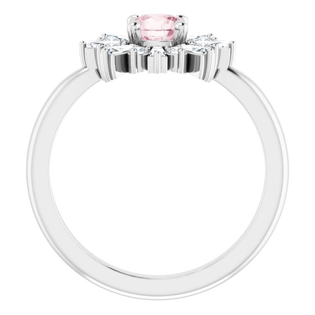 Round Pink Mandganite & Diamond Accented Ring in Gold and Platinum