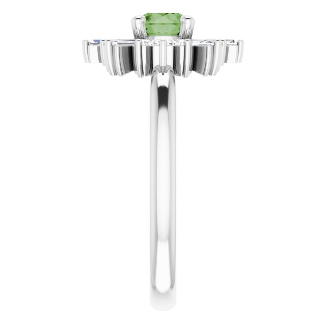 Round Green Tourmaline & Diamond Accented Ring in Gold and Platinum