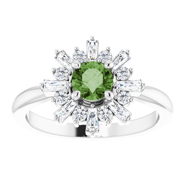 Round Green Tourmaline & Diamond Accented Ring in Gold and Platinum