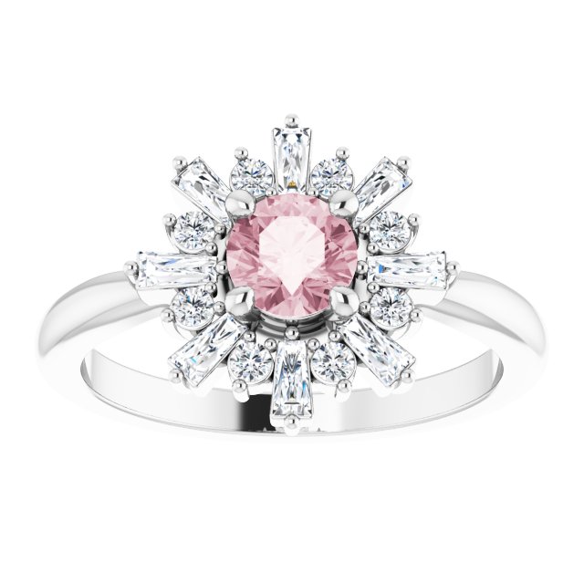Round Pink Mandganite & Diamond Accented Ring in Gold and Platinum