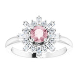 Round Pink Mandganite & Diamond Accented Ring in Gold and Platinum