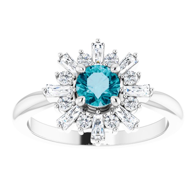 Round London Blue Topaz & Diamond Ring in Gold and Platinum