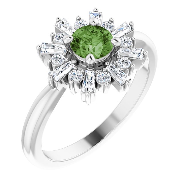 Round Green Tourmaline & Diamond Accented Ring in Gold and Platinum