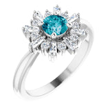 Round London Blue Topaz & Diamond Ring in Gold and Platinum
