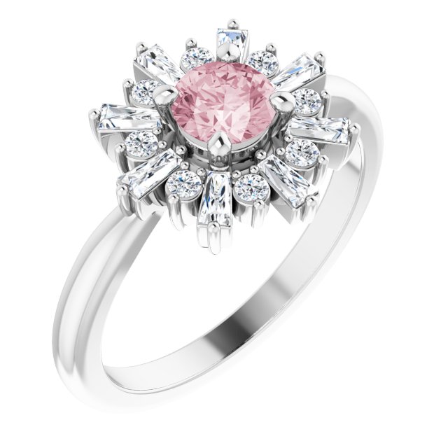Round Pink Mandganite & Diamond Accented Ring in Gold and Platinum
